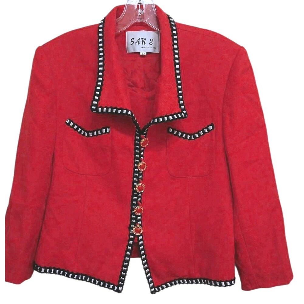 VNTG Jacket Blazer Contrast Trim Size M Tomatoe Red 60s Office Dress-up Theatre